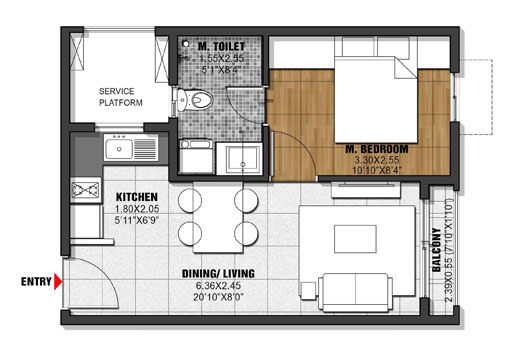 1 bhk Émbassy Vërde Floor Plan - 1 BHK