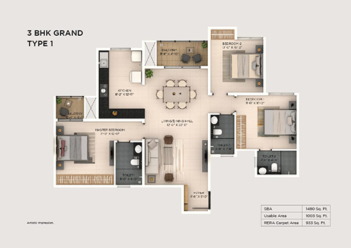 Provident Botanico-floor plan-3bhk