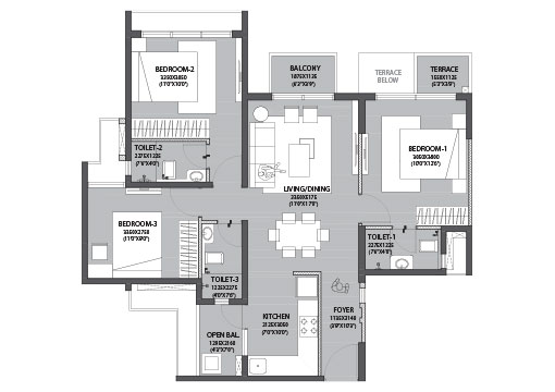Gõdrej Parķ Retréat Floor Plan - 3 BHK